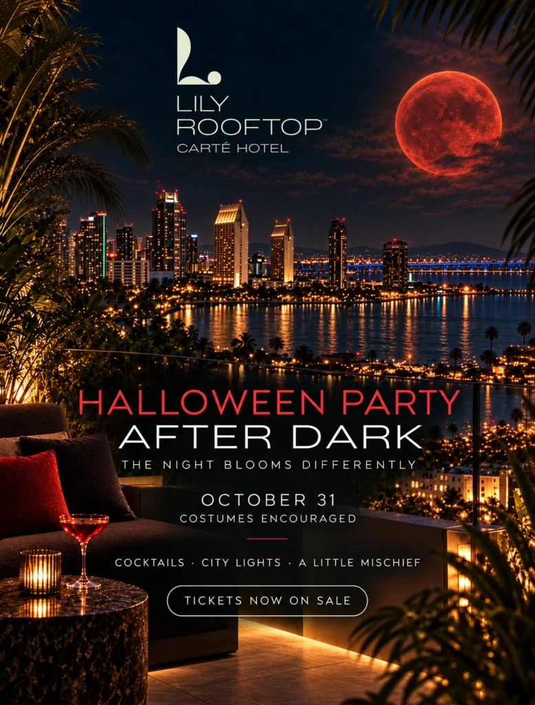 Halloween Party After Dark on October 31 at Lily Rooftop, Carté Hotel, Little Italy, San Diego